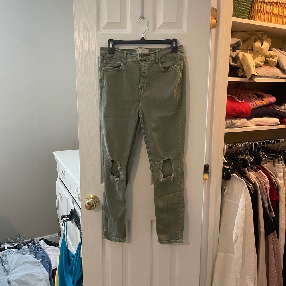Free people army green stretchy hi rise jeans